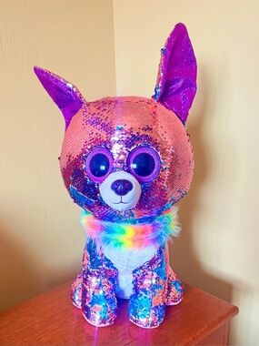 Sequin Plush Rainbow Collar Pink and Purple Dog Toy